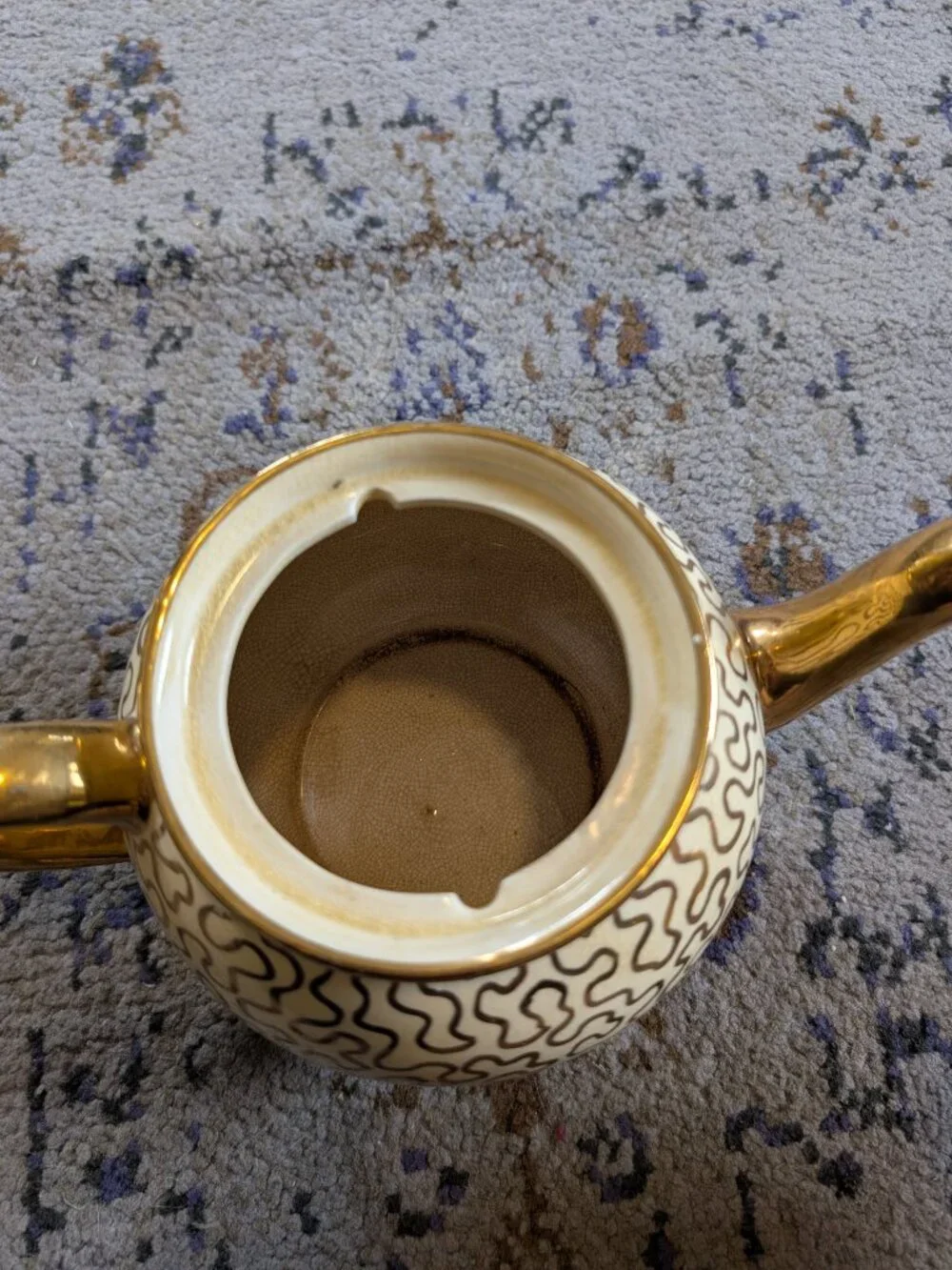 Vintage Sadler Tea Pot Made in England Numbered Gold Squiggles on Cream Crazing